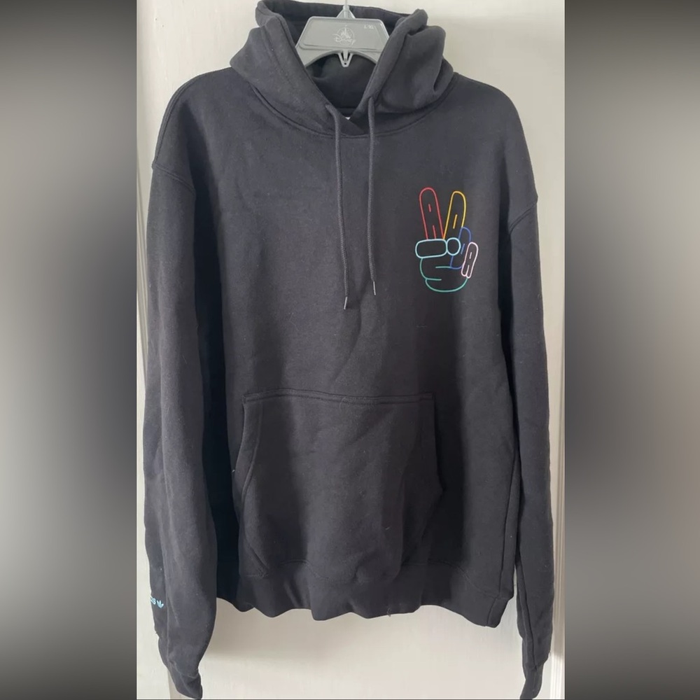 Adidas Originals Mens Peace Sign Trefoil Hoodie Size L Black (HC1789)